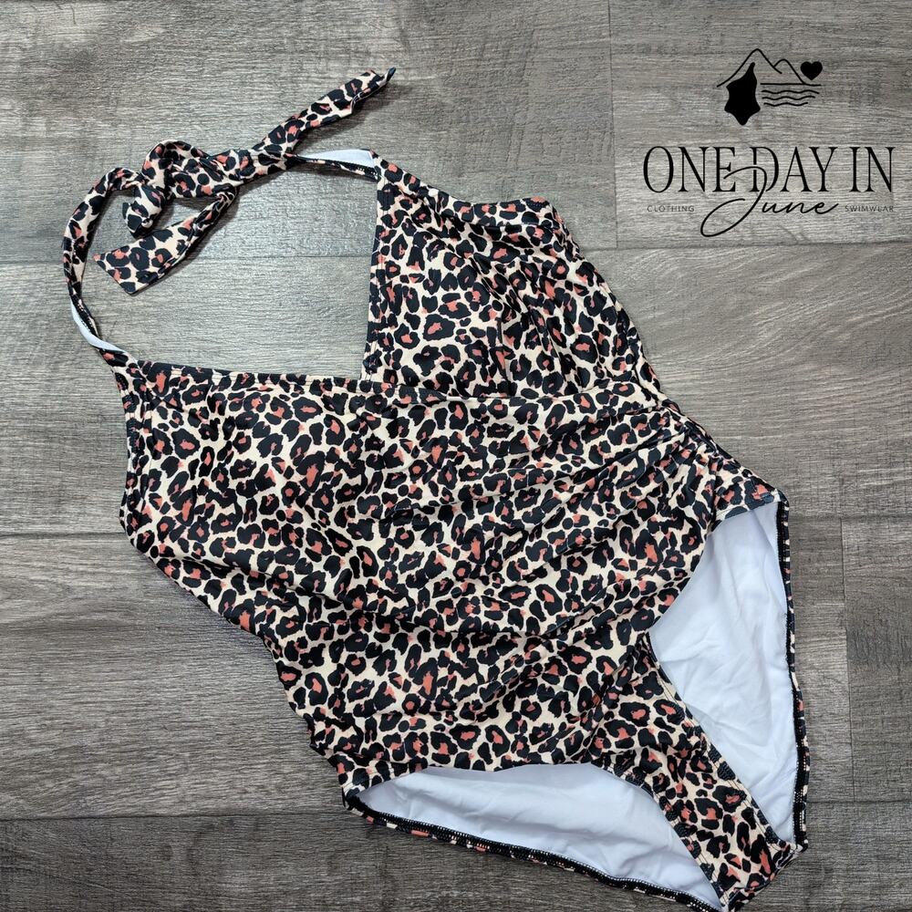 Aimage Halter Leopard One Piece Swimsuit Size L